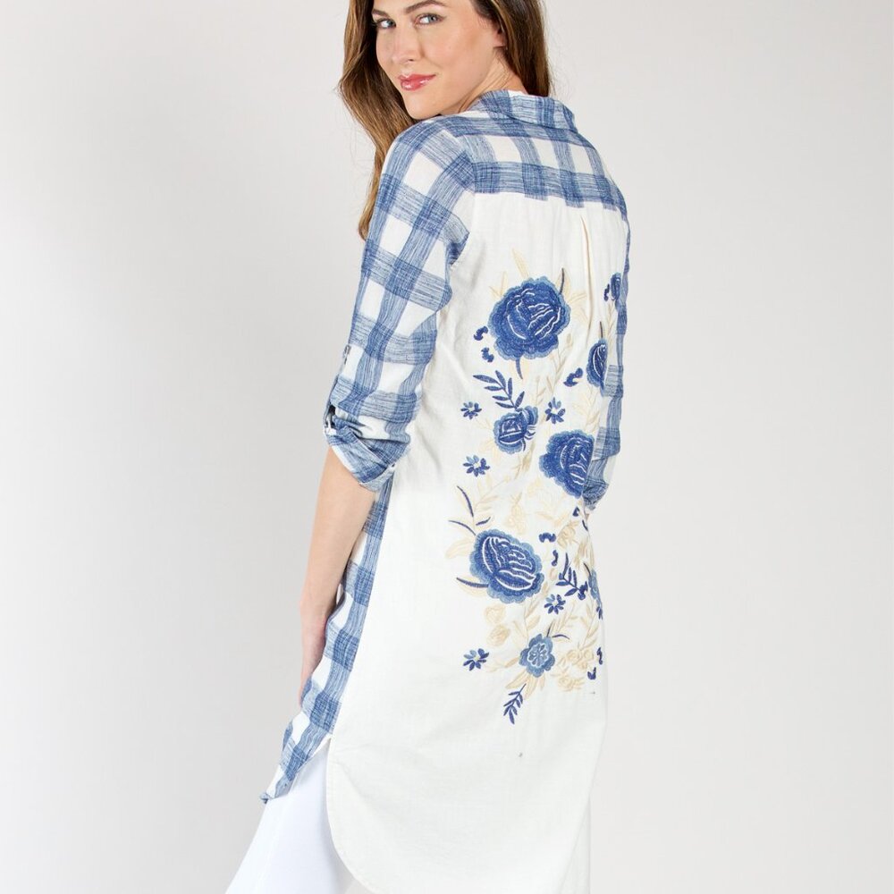 KAFTAN FLORAL EMBROIDERED TUNIC - PAPARAZZI BY BIZ SIZE LARGE